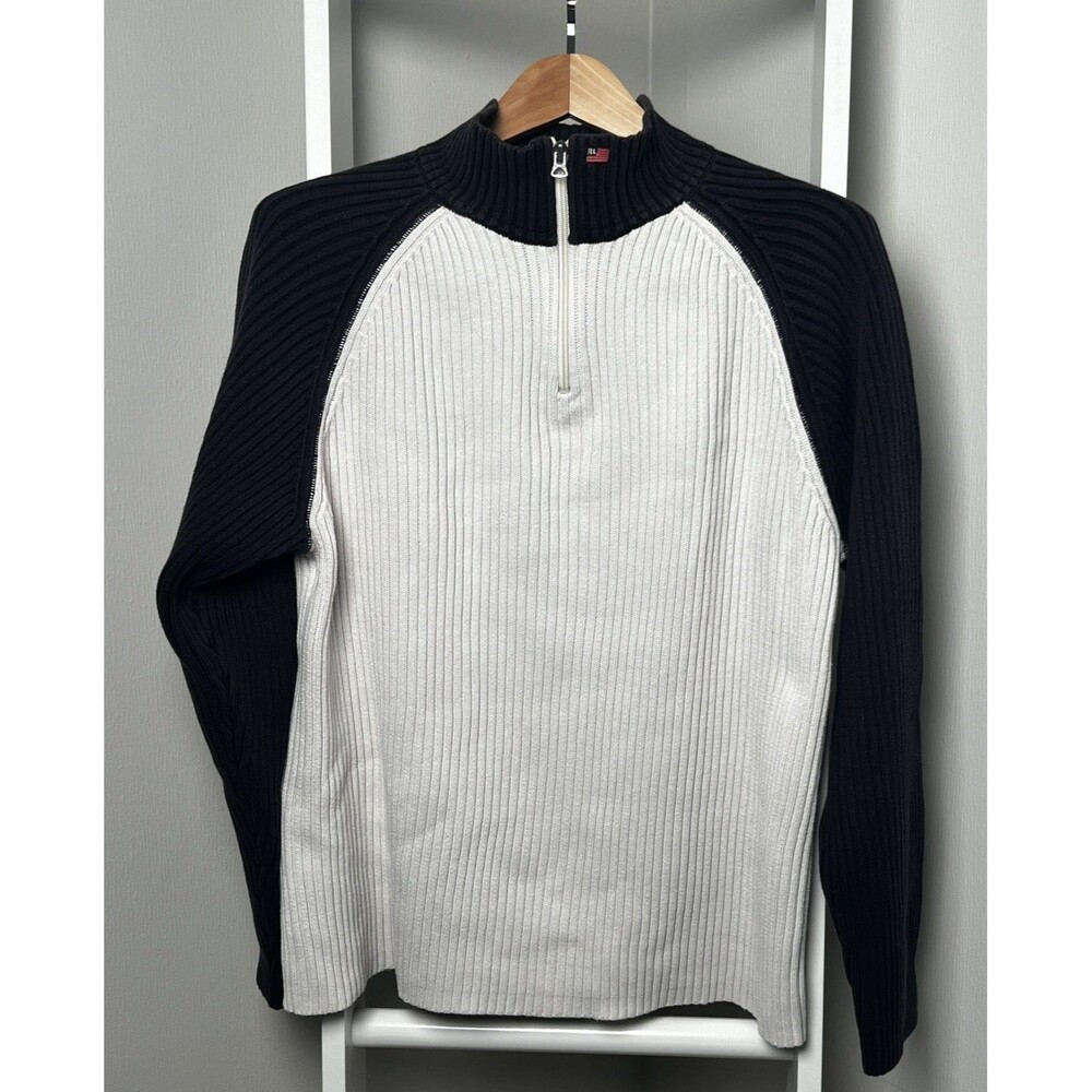 Polo Ralph Lauren 1/4 Zip Pullover Sweater Mens XXL Blue White Stand Neck